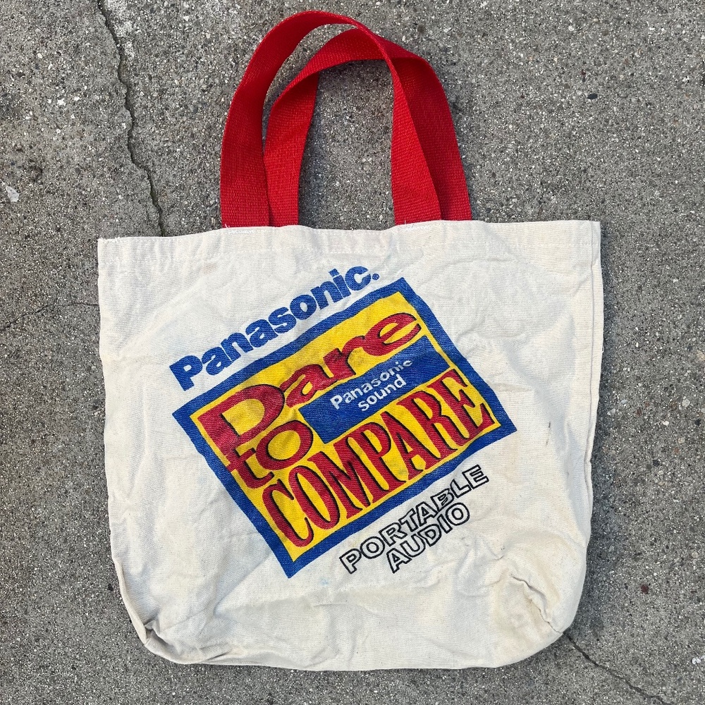 Vintage canvas tote bag panasonic 100 cotton portable audio 90s shopping baggu